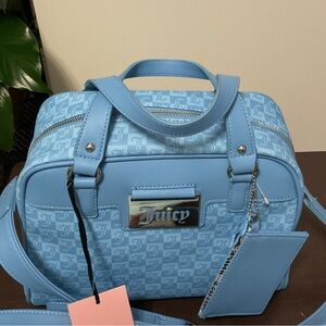 Juicy Couture Blue Satchel with Silver Hardware
